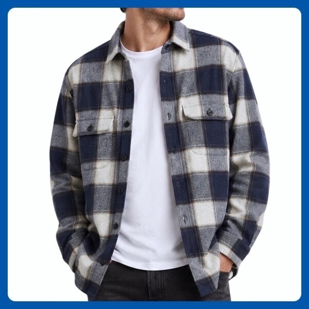 Bonobos Flannel Overshirt Shacket Men Medium Blue Gray Plaid Stretch Pockets